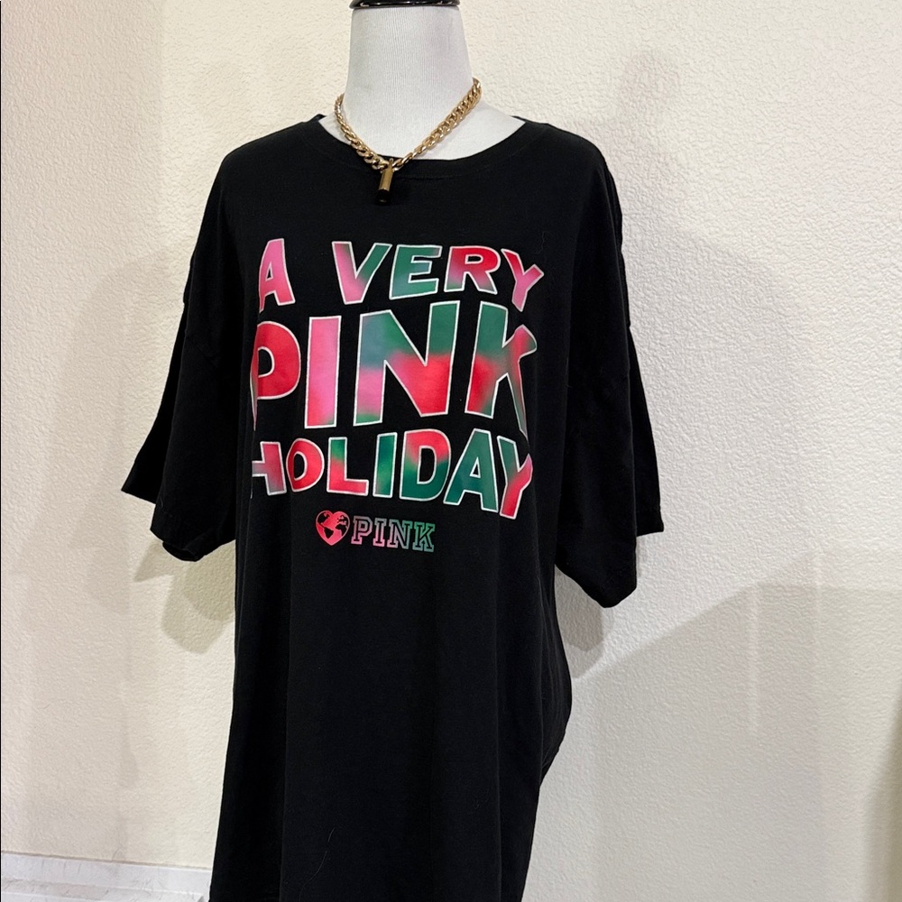 Pink for Victoria Secret Black 'A Very Pink Holiday' T-Shirt One size